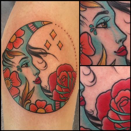 Tattoos - La Luna(the moon) with rose and blossoms - 117570